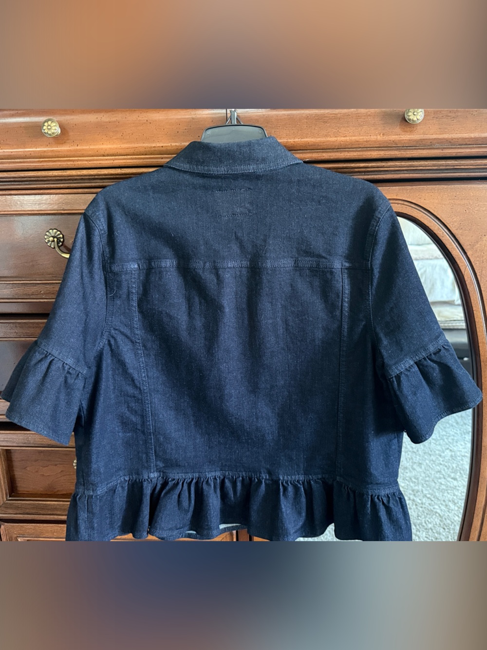 kate spade navy denim ruffle-hem jean jacket - Picture 2 of 5